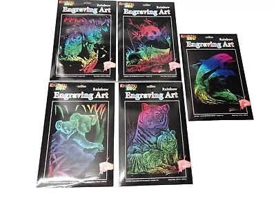 A4 Engraving Art Rainbow Scratch Stencil Kit Kids Crafts Foil Art 6 Designs UK • £3.29