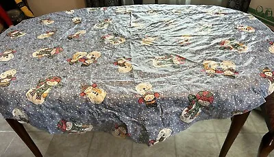 Christmas Snowmen Flannel Backed Vinyl Tablecloth ~ Pre Owned 58” Round • $5.99