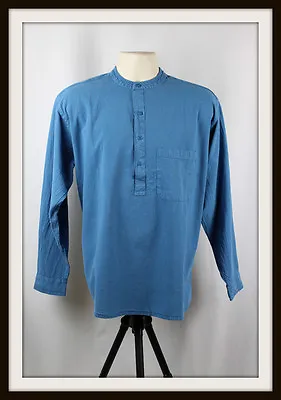 Blue ~ Collarless Long Sleeve Grandad Shirt ~ 100% Cotton ~ S M L Xl Xxl • $26.73