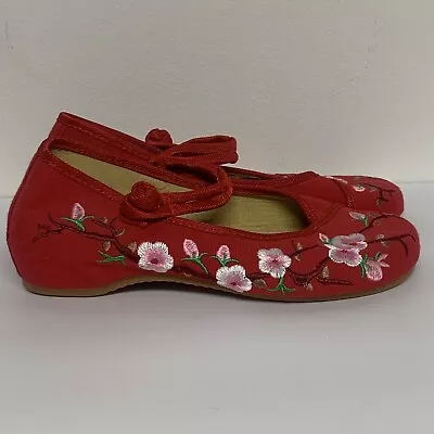 $25 • Buy Plum Blossom | Women's Size 7 | Embroidery Red Mary Jane Heels Shoes