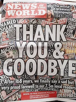 Last Ever NEWS OF THE WORLD Newspaper (dated 10/07/2011) • £15.99