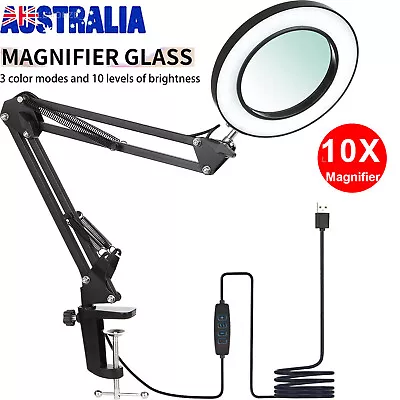 10x Magnifying Glass Desk Table Lamp Magnifier 72 LED Light With Clamp Foldable • $30.89