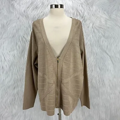 Lane Bryant NWT Womens Plus Sz 26/28 Beige Gold Shimmer Full Zip Cardigan Sweate • $23.99