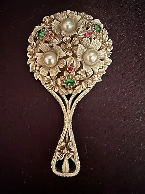 Antique Vanity Mirror - Flowers Embellished With Crystals And Pearls • $38