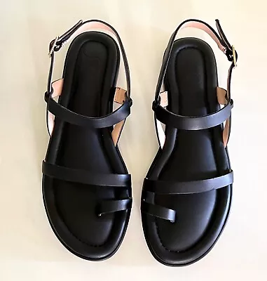 NIB J Crew Size 7.5 Black Leather Strappy Toe Ring Sandals #BR604 • $50