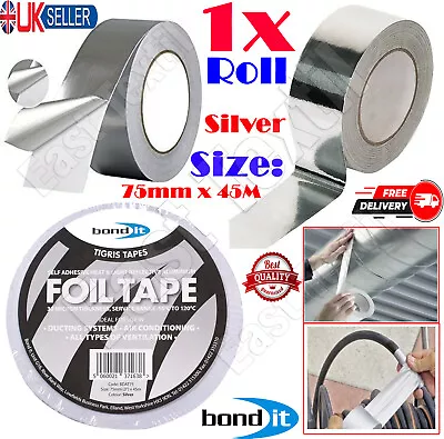 £6.44 • Buy 1x Aluminium Foil Tape Self Adhesive Heat Resistant Insulation Silver 75mm X 45m