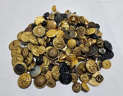 1lb Lot Of Vintage Buttons Military Eagle Anchor Brass Plastic Army Navy • $16.99