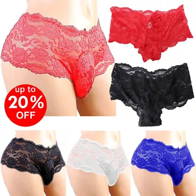 Mens Sexy Lingerie Lace Thong G-String Briefs Sissy Panties Knickers Underwear • £3.29