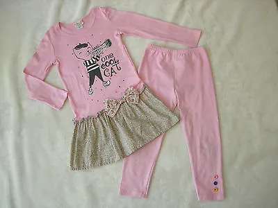 MISHA LULU Pink One Cool Cat Tunic Dress Top & Leggings Set 8 French Jazz Kitty • $28.99