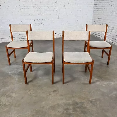 4 Scandinavian Modern Style Sun Furniture Teak & Oatmeal Fabric Dining Chairs • $1495