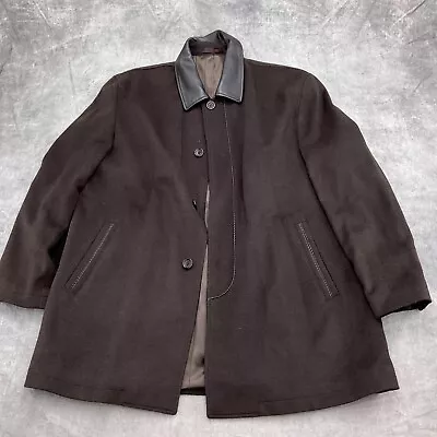 Andre Lanzino Coat Men 46R Brown Wool Cashmere Leather Classic Hand Tailored • $45.97