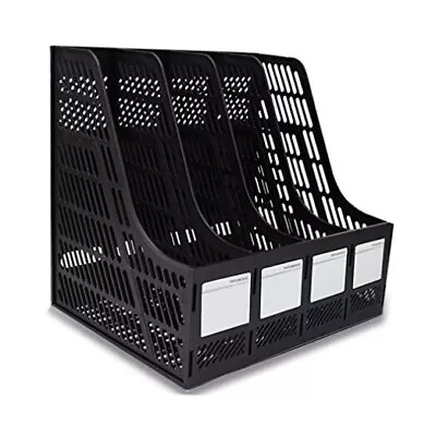  Desktop Magazine Holder Desk File Organizer 4 Compartments Vertical File Black • $23.55