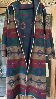 Vintage Woolrich Navajo Aztec 50  Long Duster Wool Sweater  Blanket Coat Large • £80.74