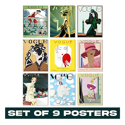 Retro Vogue Magazine Posters Set Of 9 - Aesthetic Room Decor Fashion Wall Art • £18.99