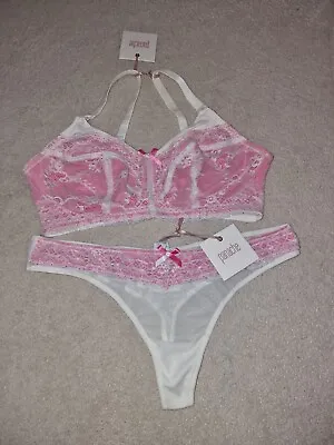 New Panache Sophie Ivory  Pink Nursing Bra & Thong Size 38DD UK 14 Matching Set • £20