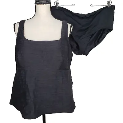 Lands End Swimsuit Size 20W Mast Black Texture Two Piece Shelf Bra Mastectomy • $32.99