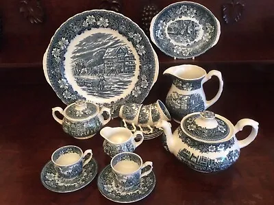 Royal Tudor Ware Coaching Taverns Green Teal Coffee Serving Items For 5 • £55