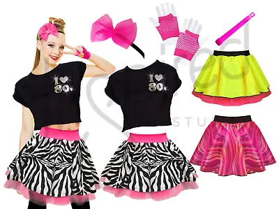 Ladies 80s TUTU DISCO Fancy Dress Costume NEON TUTU Skirts OR UK Gloves • £10.99