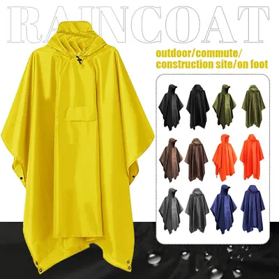 Plus Unisex Men Waterproof Poncho Cape Raincoat Hooded Adult Rain Cloak Jacket • $34.88