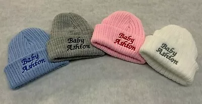 Personalised Unisex Baby Boy Girl Hat Knitted New Baby Shower Gift Name Year  • £6