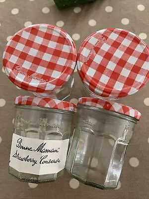 Recycled 4 X Bonne Maman Jam Jars Red Gingham Lids • £5.99