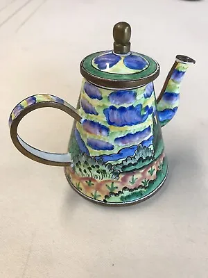 Vintage Miniature Enamel On Brass Coffee /tea Pot - Trade + Aid 338 - #9 • £10