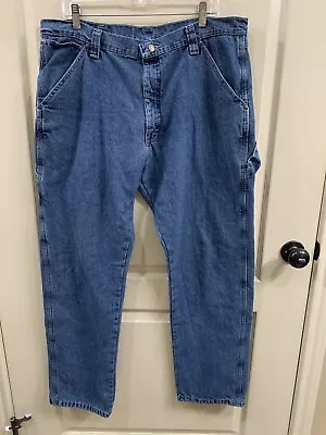 Wrangler Carpenter Jeans Adult 36x32 Blue Denim Brown Fleece Lined • $20