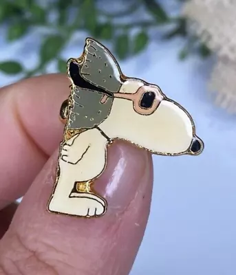 Vintage 1958 Snoopy Enamel Pin Windy Blown Back Umbrella Cream Black Green • $44