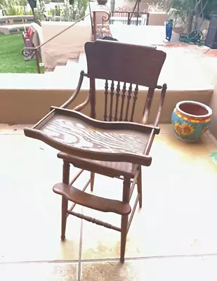 Antique Oak Pressed Back--Wicker Seat--Child's High Chair • $150