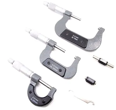 3pc External Adjustable Metric Micrometer Carbide Anvils Tool Set TZ MS058 • £37.95