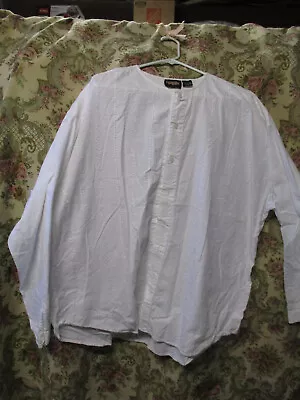 Vintage Mens White Collarless Victorian 1980s Embroidered Shirt XXL • $19.95