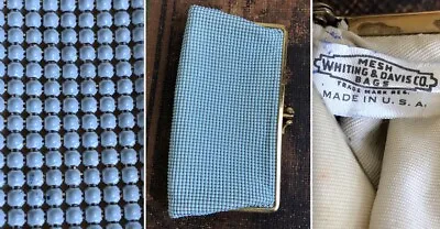 Vtg Whiting Davis Usa-made Baby Blue Enamel Metal Alumesh Link Purse Pouch Bag • $15