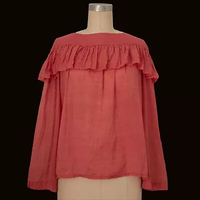 Vintage 1970s Lanvin Red Silk Pierrot Blouse | Small Medium • $50