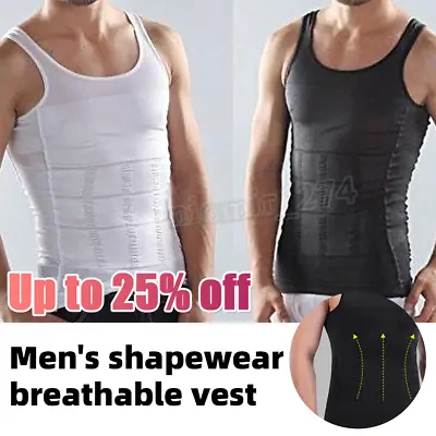 Mens Body Shaper Slimming BELLY TUMMY CONTROL COMPRESSION Vest Shapewear T-SHIRT • £6.76