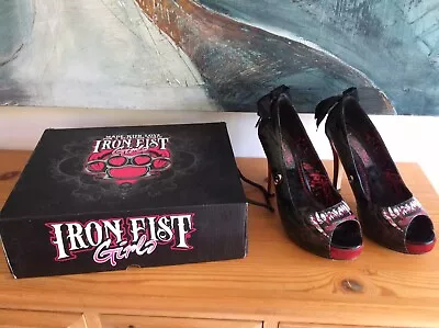 £22 • Buy IRON FIST (Wolfbeater) Black Peep Toe High Heel Platform Shoes Size 5 Warewolf