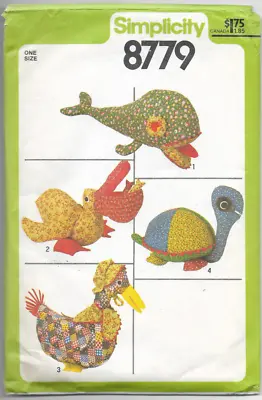 Vintage Simplicity Pattern 8779 Stuffed Animals Whale Pelican Goose Turtle • $12