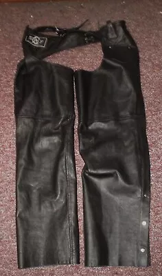 Men's SHAF Black 100% Leather Motorcycle Chaps Size L • $65