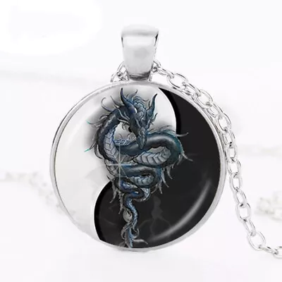 Yin Ying Yang Chinese Dragon Mythical Beast Necklace Pendant + Free Gift Bag • £5.99