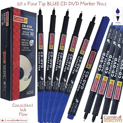 KOKUYO CAMLIN Fine Tip CD DVD OHP Permanent BLUE Marker Pens Water UV Resistant • £1.99