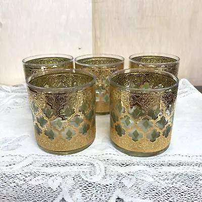 MCM Culver Valencia 22 Kt Gold & Green (5) Old Fashioned Glasses • $119.99