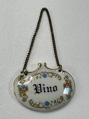 Vintage Porcelain “VINO” Liquor Decanter Hanging Tag With Flowers Italy • $10.50