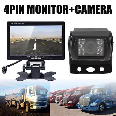 Car Reversing Camera 4 Pin + 7  LCD Monitor Truck Bus Van Rear View Kit 12V-24V • £38.99