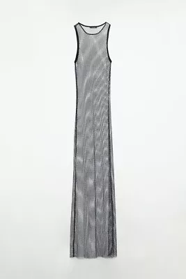 Zara Women’s BLACK RHINESTONE LONG MESH Dress - SMALL - New NWT Clothes • $55