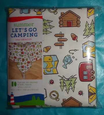 Vinyl Flannel Back Tablecloth 60 X 84 In. Camping Log Cabin Fishing Camper Tent • $11.99