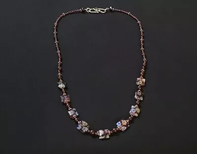 Vintage Sterling Silver Garnet Glass Drop Necklace • $20