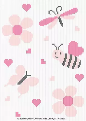 Crochet Patterns - INSECTS And HEARTS Baby Girl Color Graph Afghan Pattern • $6.95