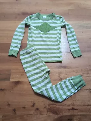 HANNA ANDERSSON GreenStripe Star Wars Organic Long Pajamas PJs Sz 110 5 Y Yoda • $5