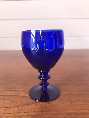 Vintage Bristol Blue Small Wine Glass With Double Knopped Stem 100ml • $35