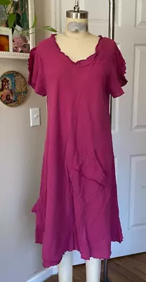 VINTAGE 1990s Fuchsia Gauze Cotton Asymmetrical Beach Tunic Dress  *MEDIUM* • $11