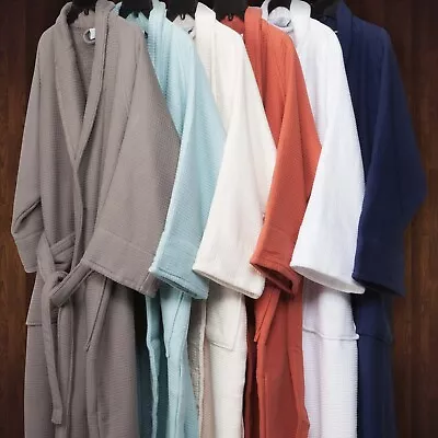 Luxury Cotton Waffle Bath Robe Shawl Collar Long Spa Night Bathrobe Sleepwear • $45.05